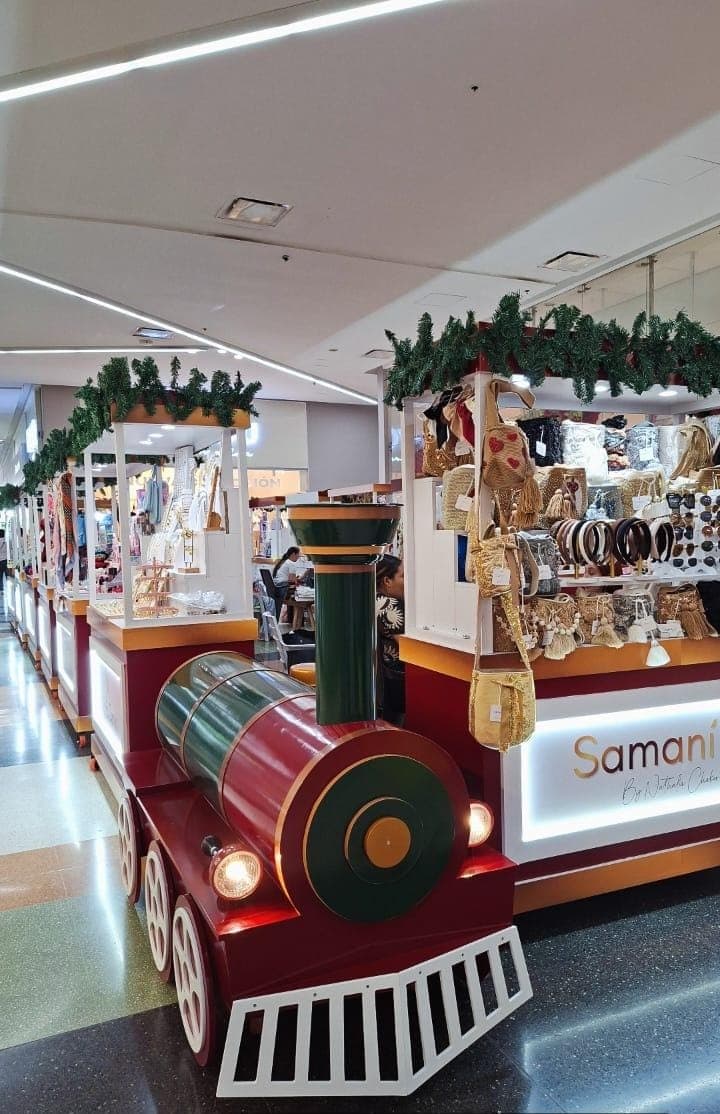 Stand estilo davideño exhibiendo productos